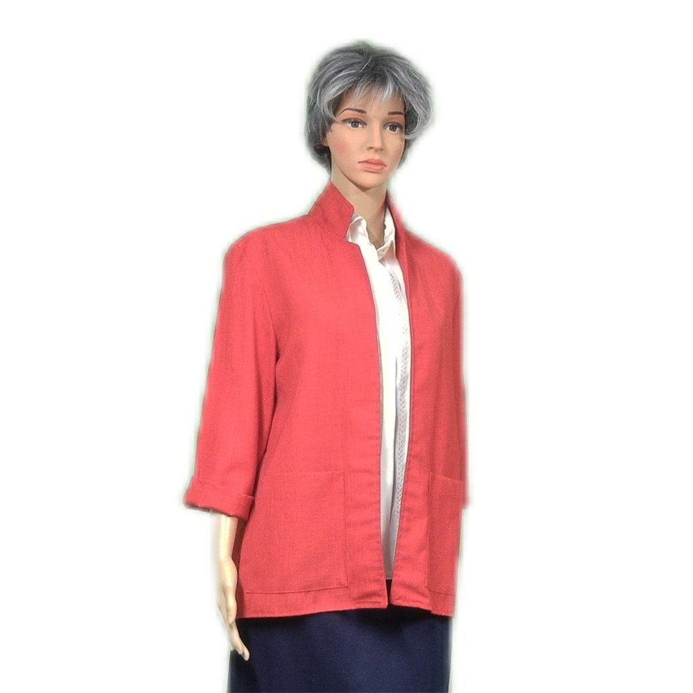 ALICIA Vintage Red 3/4 Cuffed Sleeve Buttonless Blazer ~ Red